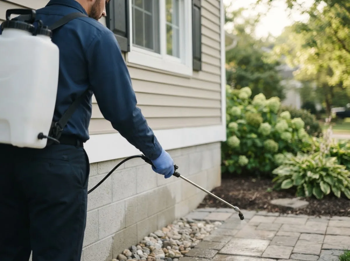 Pest control technician inspecting a home in Olivia, MN
